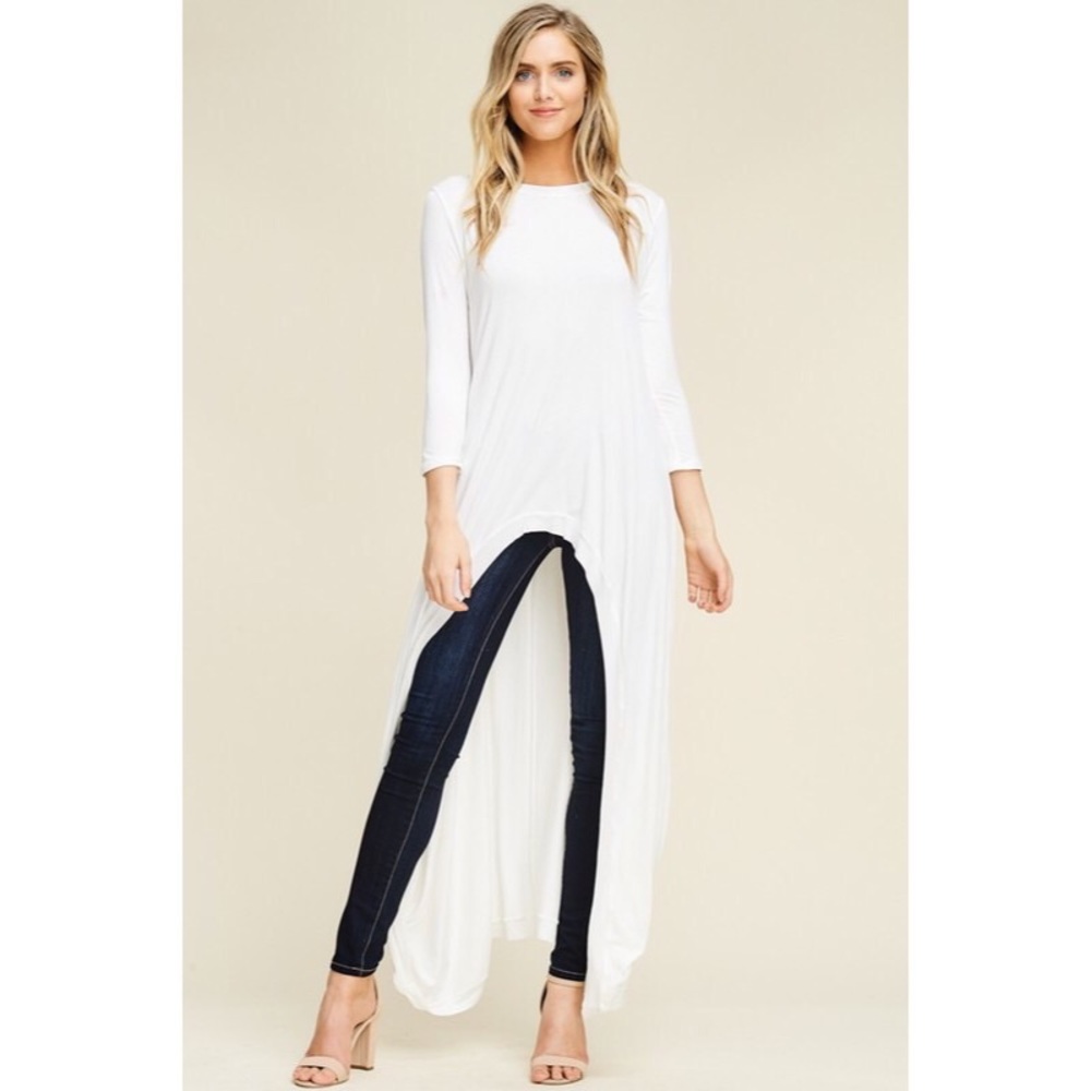 3/4 Quarter length sleeve high low tunic